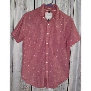 Cactus Man Ricky Singh Button Down Shirt Slim Fit Red W/ White Print Men's Small